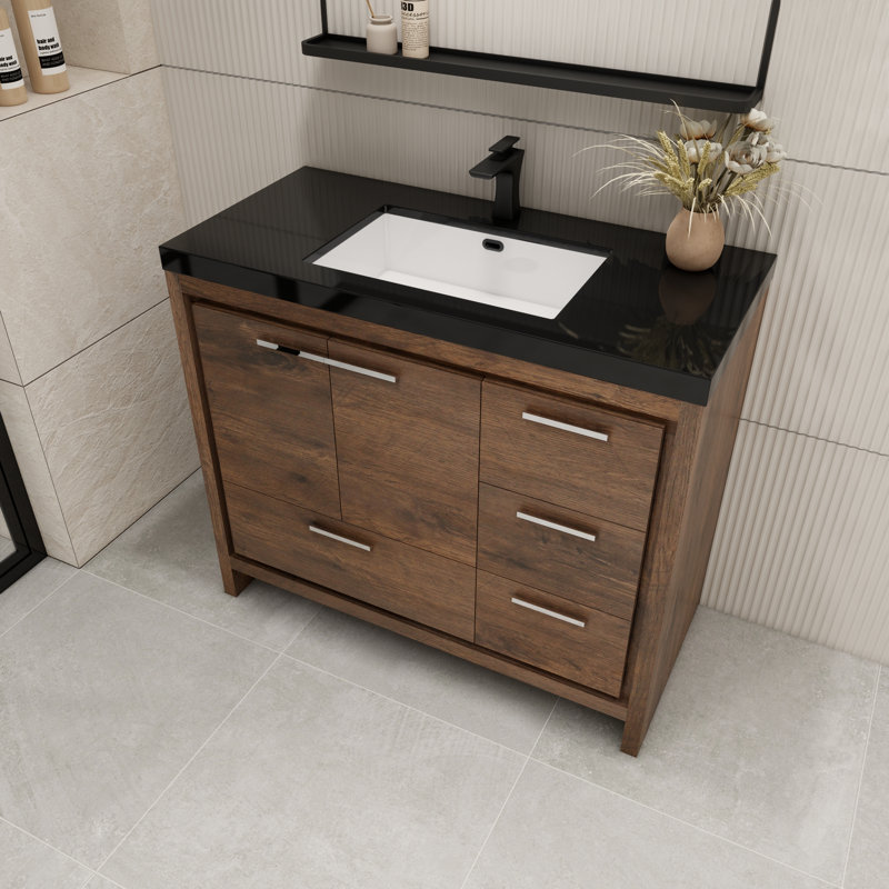 Ephesus 41.61'' Single Bathroom Vanity with Plastic Top, Rosewood