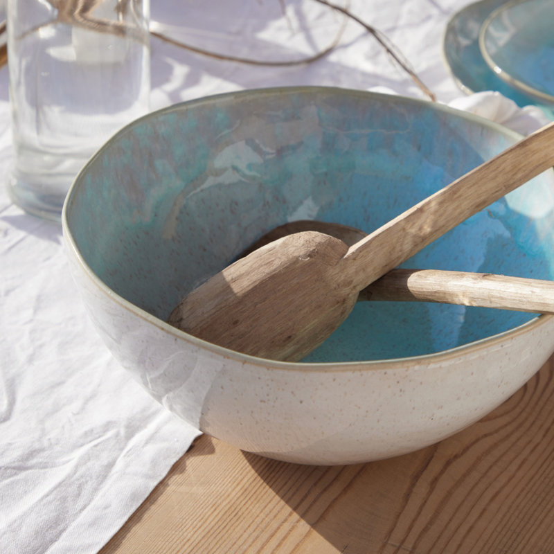 Sea Blue Ceramic Stoneware Serving Bowl with Reactive Glaze