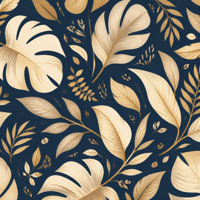 Peel and Stick Wallpaper tropical leaves  Elegant golden foliage navy luxury nature Contact Paper Removable Self Adhesive Wall Mural Wall Decor for Bedroom Kitchen Cabinets 24in x 118in
