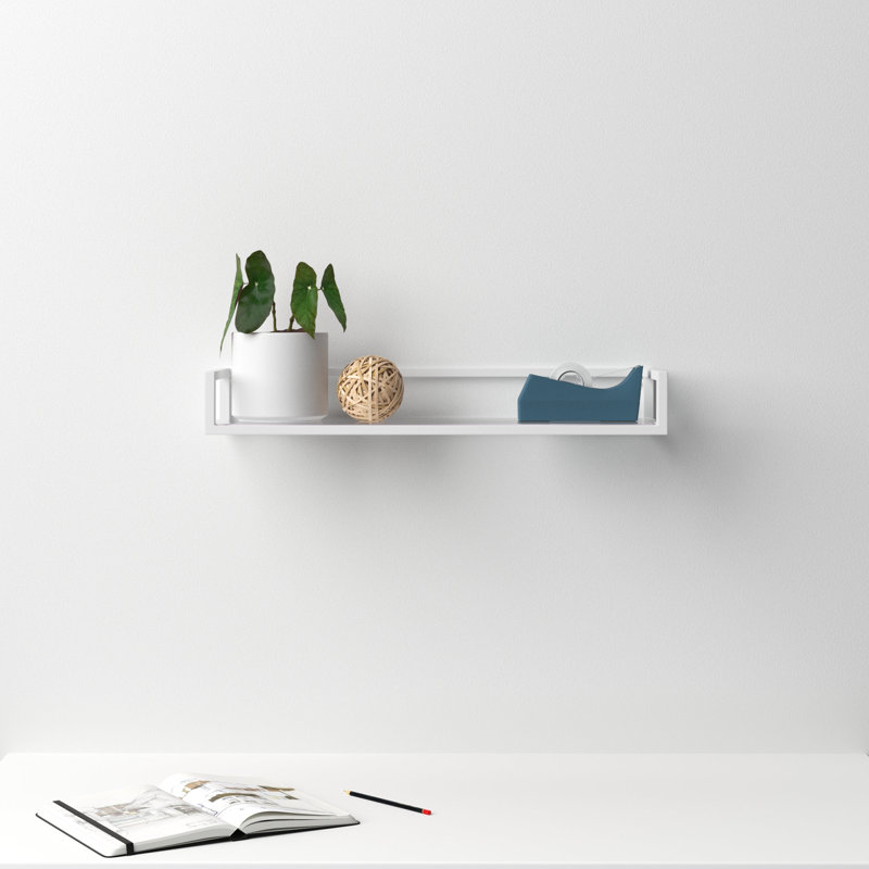 Chainbridge Rectangular Metal and Glass Accent Shelf, White