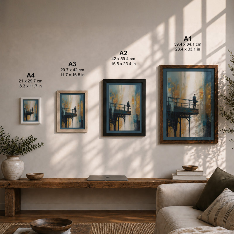 Solitary Urban Moment Modern - Framed Print, A4 - 29.7 x 21.0 cm, Walnut