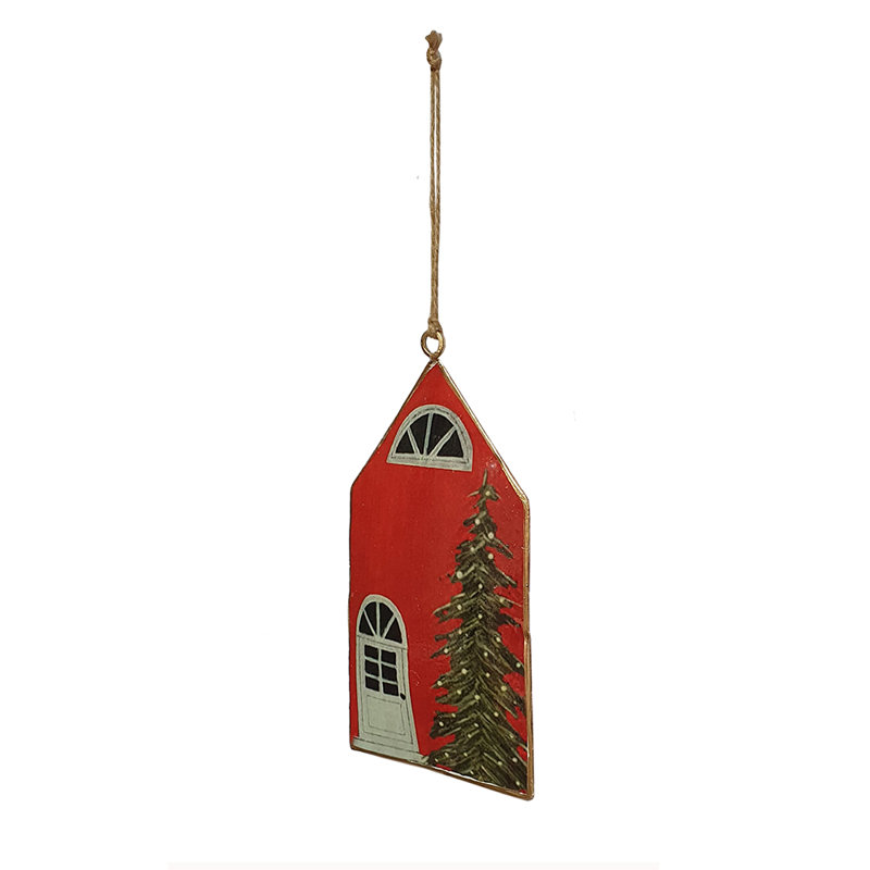 Red Iron and Jute Christmas House Hanging Set of 12