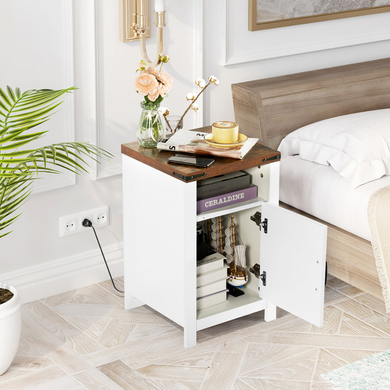 Nageena Nightstand, Blanc / Brun