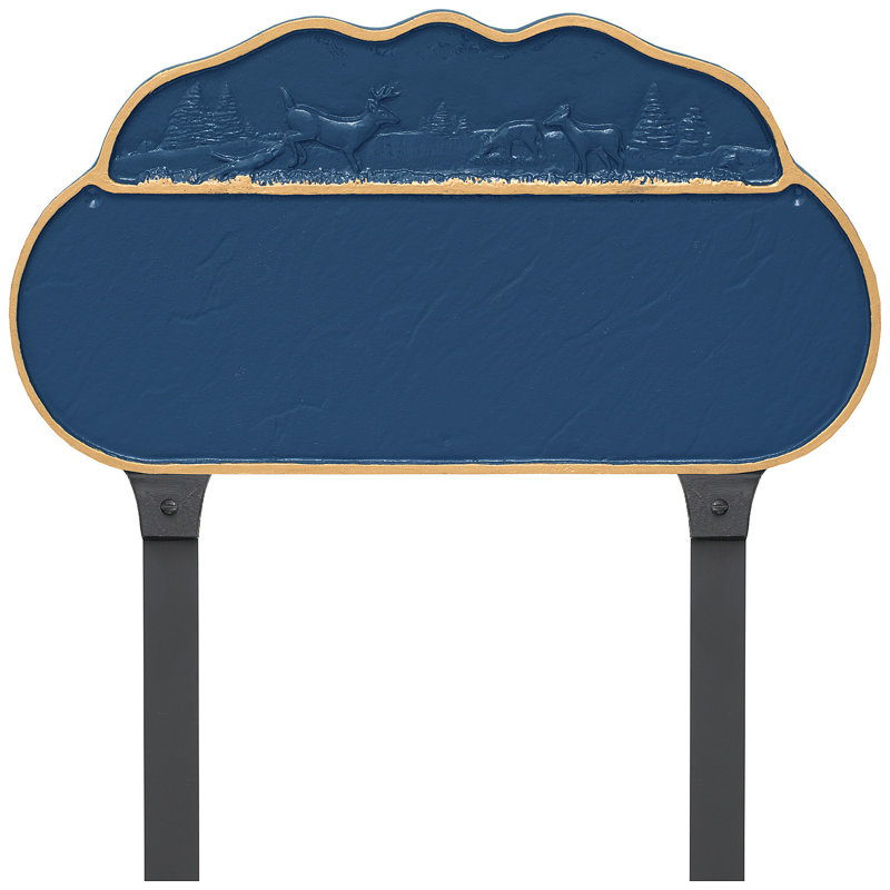 Enseigne d’adresse pour pelouse sur 1 ligne, Bleu de mer / doré, Oui