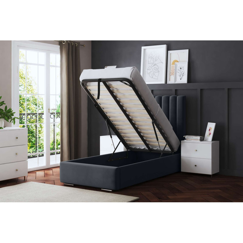  Panel Ottoman Bed with Headboard, Small Single (2'6), Grey