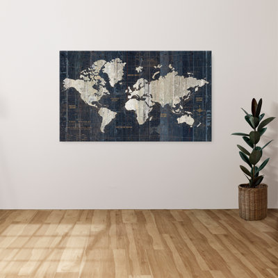 "Old World Map Blue 2" par Wild Apple, reproduction sur toile