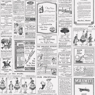 Just Kitchens Newspaper Print Design 33' L x 21" W Wallpaper Roll
