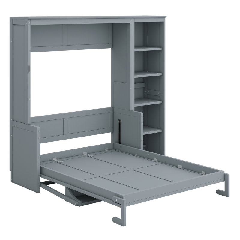 Lit escamotable avec bureau et bibliothèque Murphy, Gris, Double