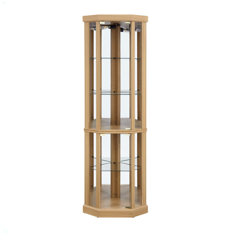Lighted Corner Curio Cabinet - Elegant Glass Display Case For Living Room & Bar Storage - Perfect For Antique Collections & Wine - Includes Built-In Lighting