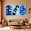 «Contemporary Boho Blue Circles Leaves», ensemble de 3 reproductions d'art sur toile-214436395