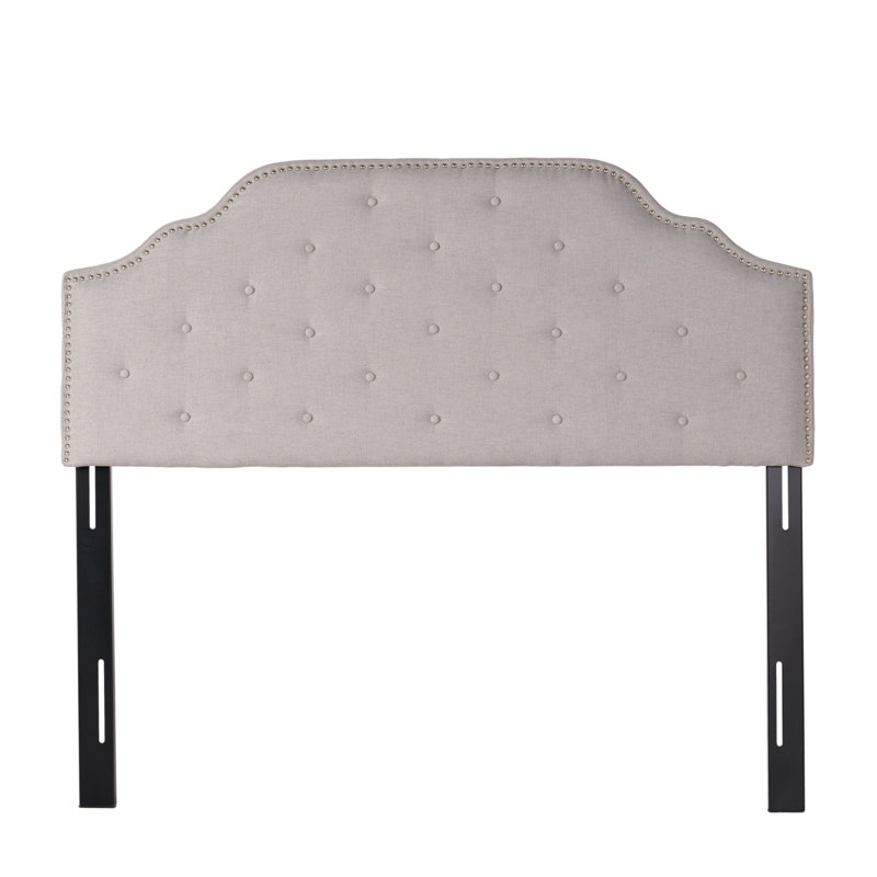Button tufted design headboard with nailhead trim, Queen, Light Gray, Fabric