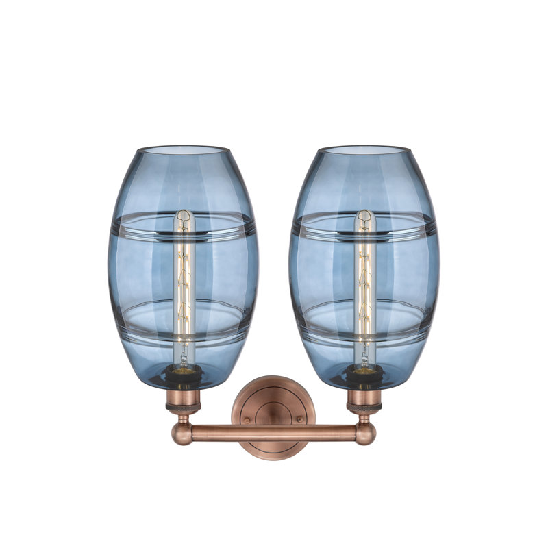 Éclairage pour meuble-lavabo à 2 lumières à intensité variable Kusham, Bleu princesse, Cuivre antique