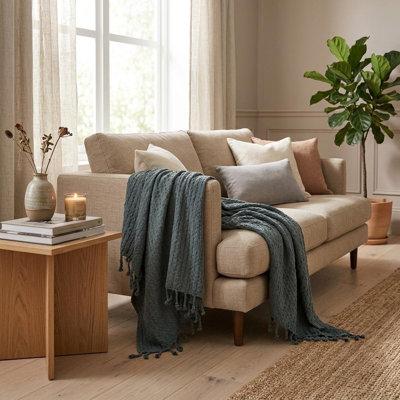 50" X 60" Gray Cotton Knitted Striped Throw Blanket with Tassels