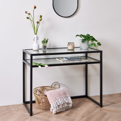 Leother 100cm Glass Top Console Table