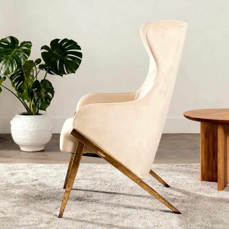 Fauteuil d'appoint à oreilles moderne et rembourré crème, Crème, crème
