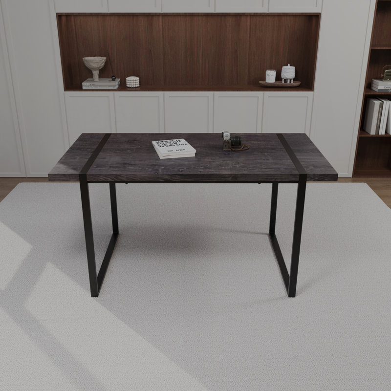Table de salle à manger de 59 po en bois aggloméré rectangulaire industriel moderne noir, 4 à 6 personnes, plateau de table en bois d'ingénierie de 1,5 po d'épaisseur et pieds rectangulaires en métal noir, utilisé pour la maison et la cuisine
