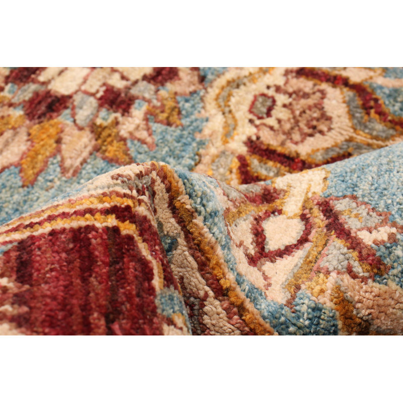 Tapis unique en laine noué à la main 5 pi x 6 pi 5 po nouvel âge en bleu / rouge Daylesford