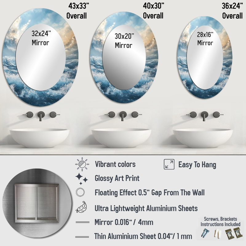 Miroir mural ovale blanc, 36 po x 24 po