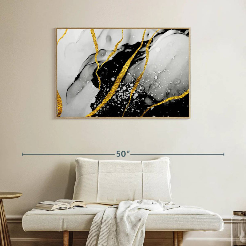Feuille d'or Catriona, Cadre flottant en bois naturel, 40 po x 27 po