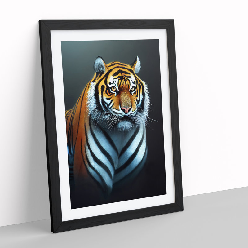 Striking Tiger No.2 - Single Picture Frame Print, 64cm H x 46cm W x 2cm D, Black Framed
