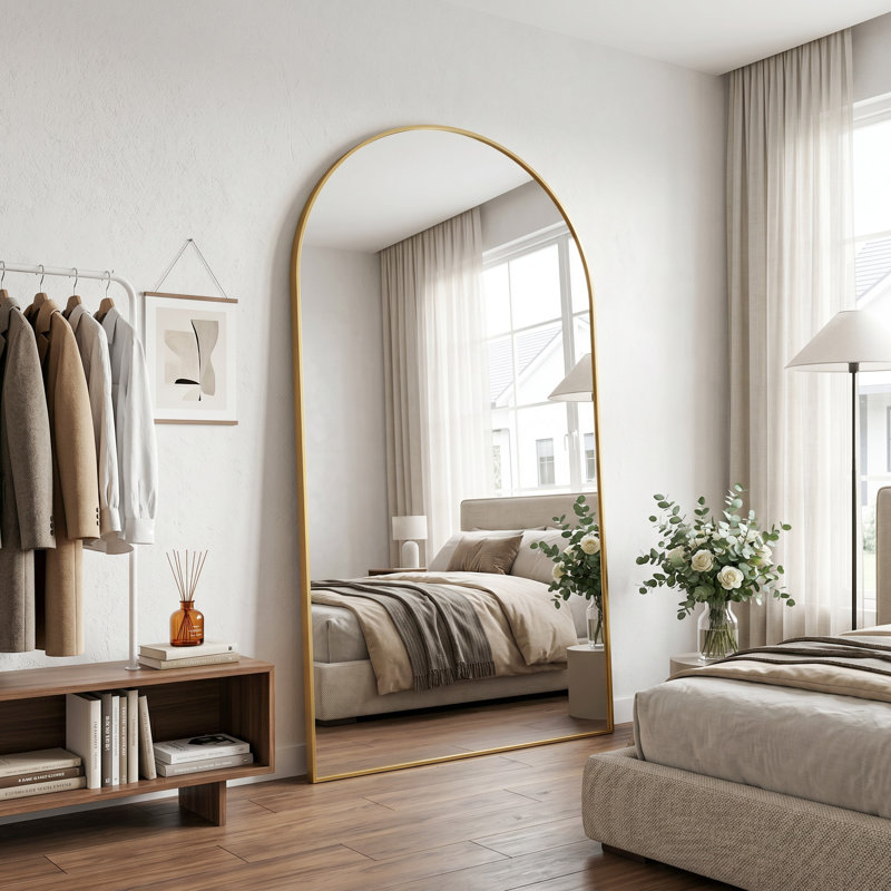 Arched  Metal Oversized Full-Length Mirror, Gold, 72" x 44"