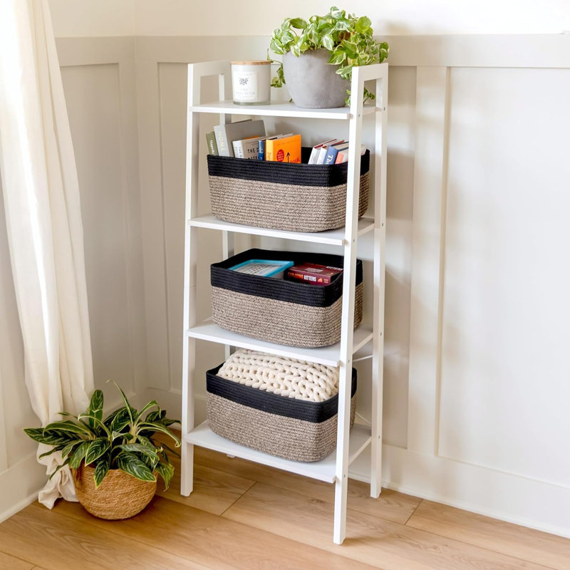 3 Pack Cotton Rope Woven Storage Baskets 16.8x13x7.6 Inch, Foldable Organizer Bins for Toy Blanket Clothes Closet Kitchen Bathroom Shelf
