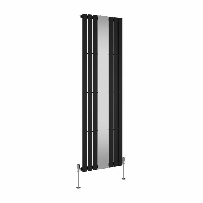 Flat Single Panel Vertical Designer Mirror Radiator, 1800cm H x 553cm W x 50cm D, Black