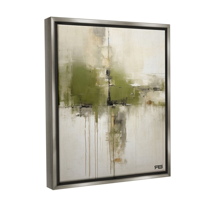 "Modern Paint Drip Horizon" par RB sur toile, H 31 po x l 25 po, Cadre flottant gris lustré