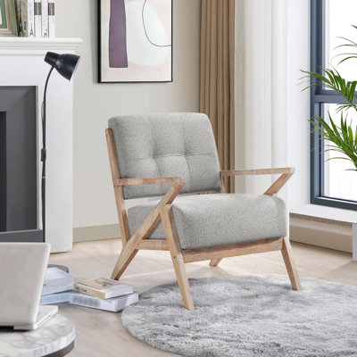 Chaise moderne avec dossier, tissu gris, bois massif, assise rustique gris de 22 po, structure en bois d'hévéa, revêtement 100%, profondeur, maison