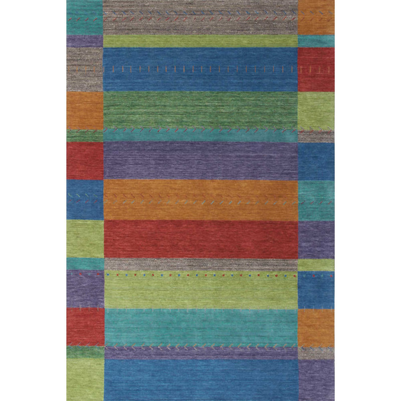 Gemstones Hand-Woven Wool Blue/Red/Orange Area Rug, Rectangle 3' x 5'