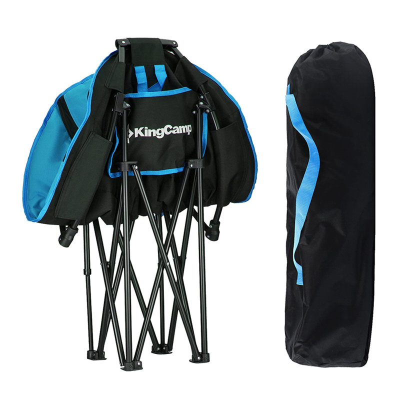 Chaise longue de camping pliable avec rangement pour porte-gobelets Kingcamp, Noir / bleu royal