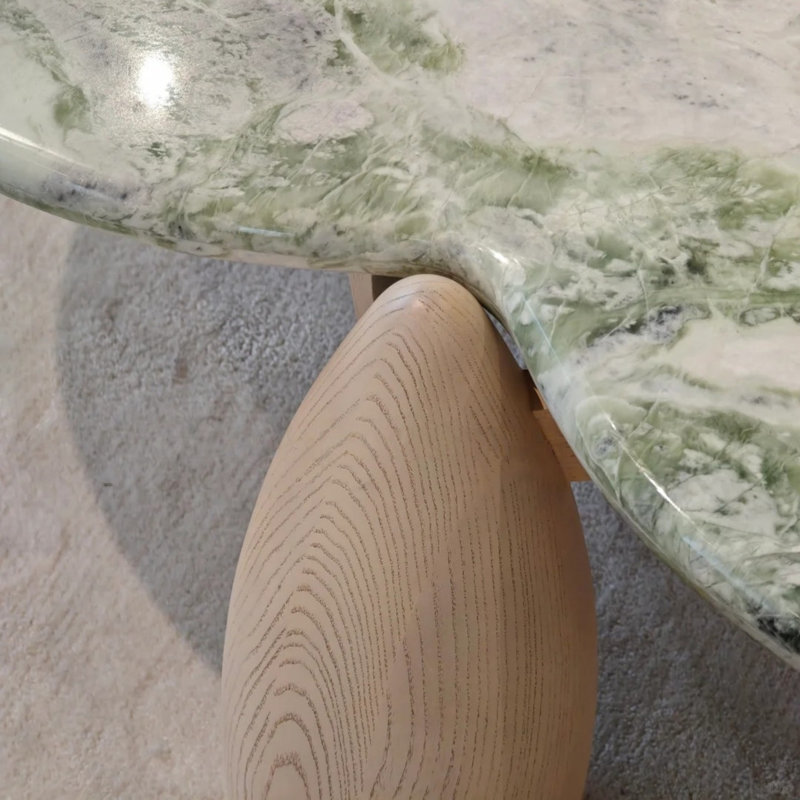 Table basse vintage en marbre vert, H 15 po x L 37,4 po x l 37,4 po