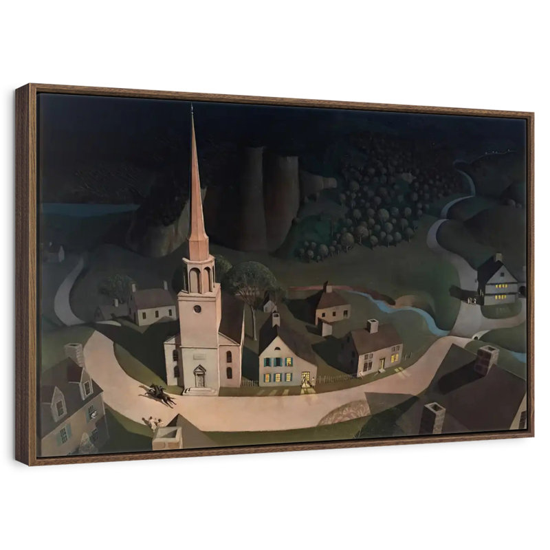 Tour de minuit de Paul Revere, 46 po x 31 po, Cadre flottant noyer