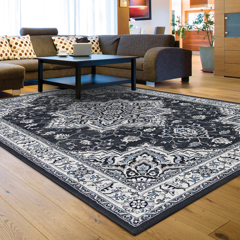 Ames Oriental Floral Charcoal Grey Performance Area Rug, Rectangle 3'11" x 5'3"