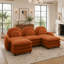 Canapé 3 places en tissu Teddy effet nuage avec dossier incurvé, accoudoirs et coussins lombaires, sectionnel modulable avec 2 poufs amovibles-451566658-451566657