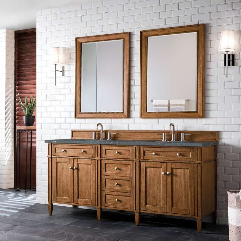 Brittany 72" Double Vanity W/FreePower Wireless Charger, Saddle Brown, Parisien Bleu