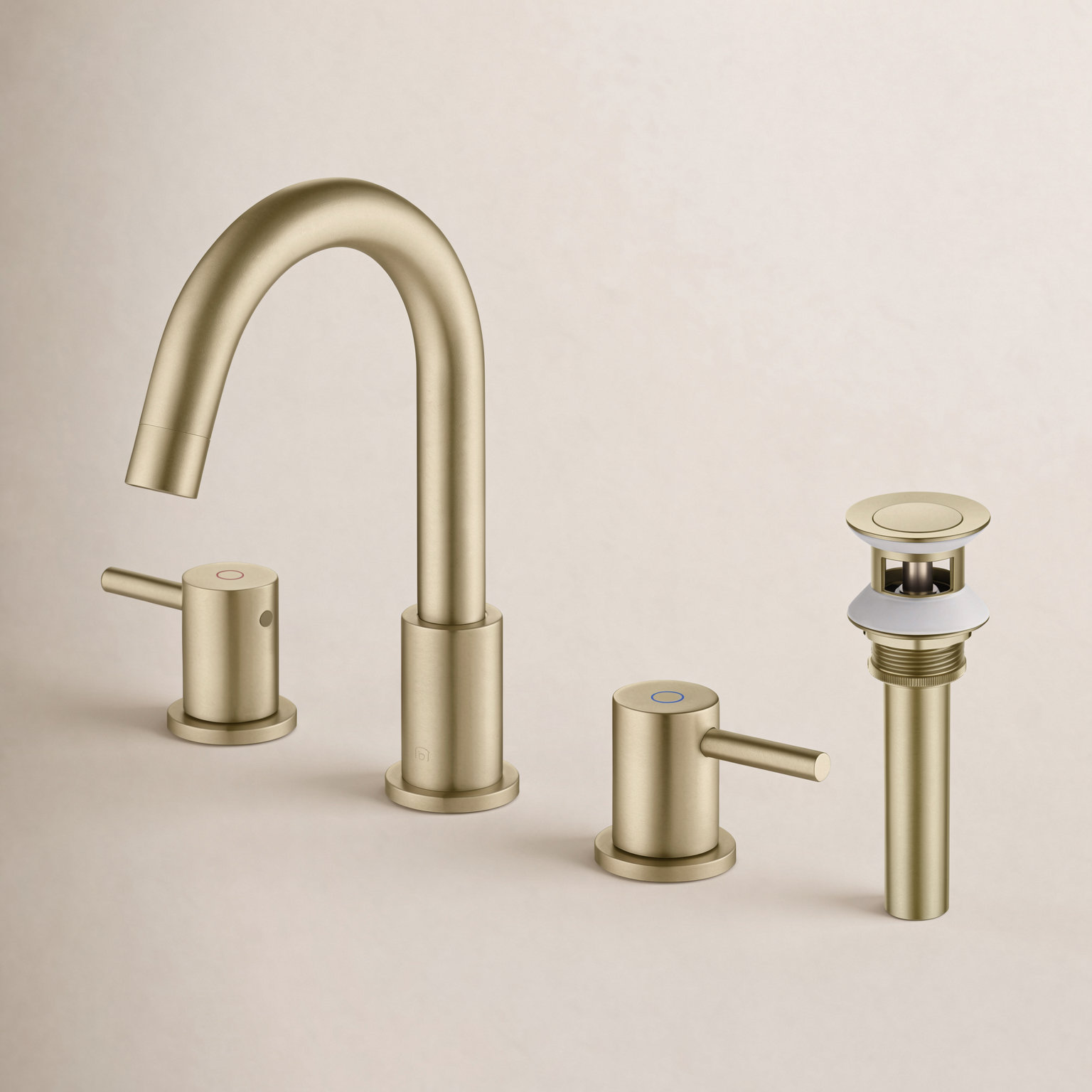 Circular Widespread Bathroom Faucet with Drain, Brushed Gold