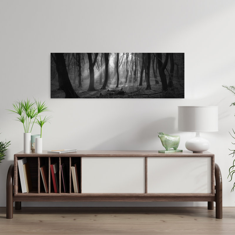 «Misty Forest Sunlight Abstract Contemporary Forest Nature», art mural, H 36 po x l 12 po