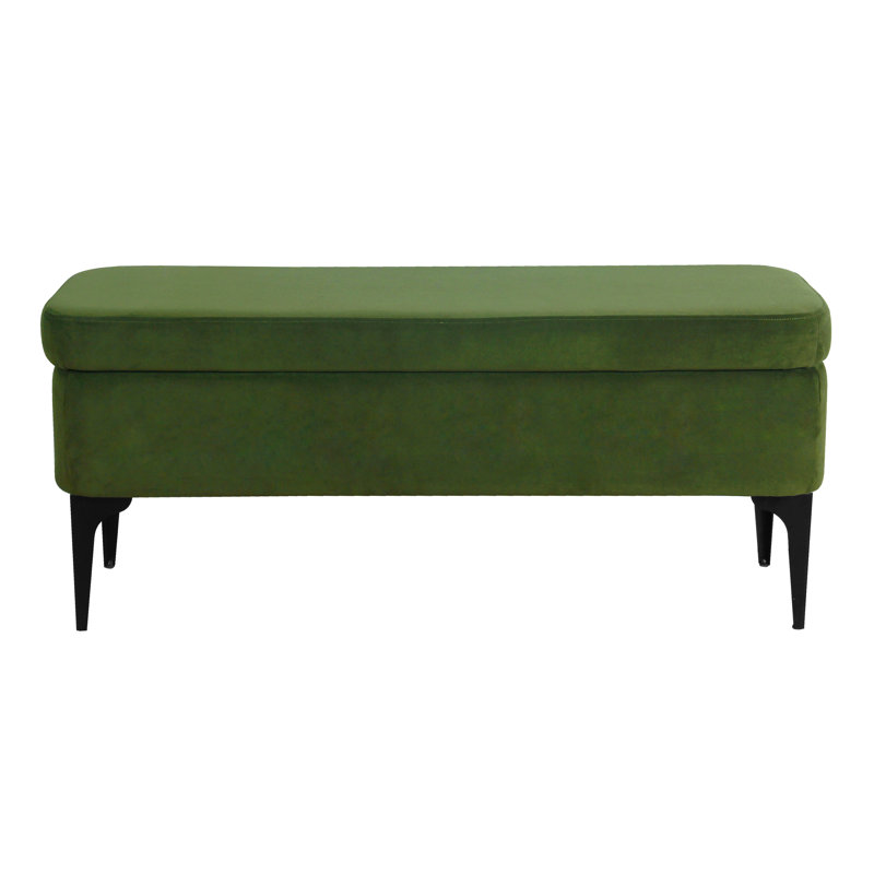 Ameelya Upholstered Storage Bench, Forest Green Velvet