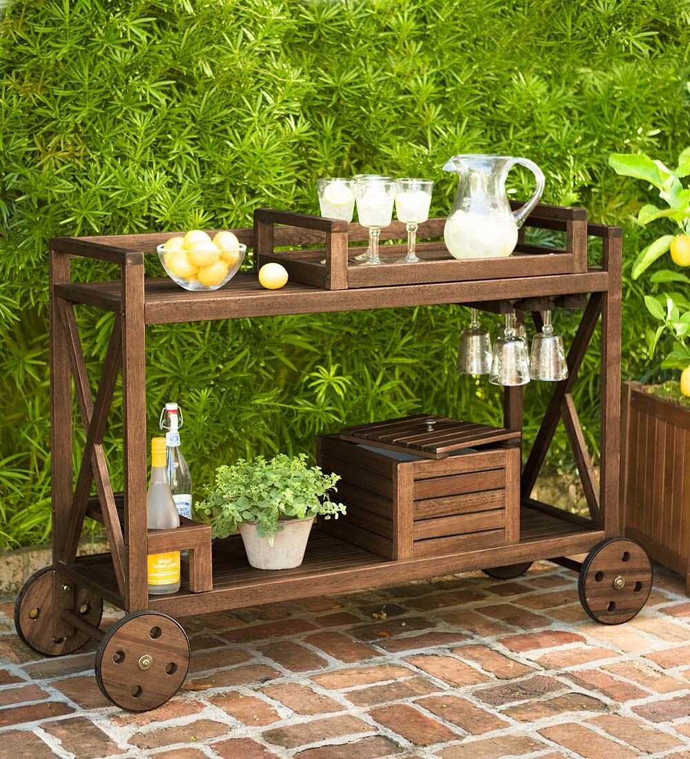 Plow & Hearth Claremont Eucalyptus Rolling Outdoor Bar Cart with a Natural  Finish | Perigold