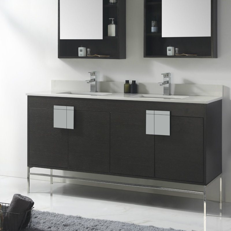 Tortola 60 " W Freestanding Standard Free Standing 2 Double Vanity Bathroom Vanity With Top, Black Oak Straight Grain