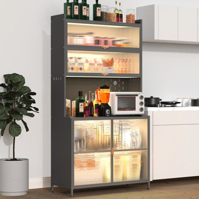 6-Level Flip Door Steel Pantry Cabinet With And Hooks, Adjustable Shelves, Ample Storage For Dining Room - Grey 73'' Tall Kitchen Door, Rust- Construction