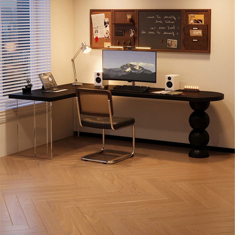 Bureau en bois massif noir en forme de L en acrylique, 29.53" H x 86.61" W x 55.12" D, Left Hand Return