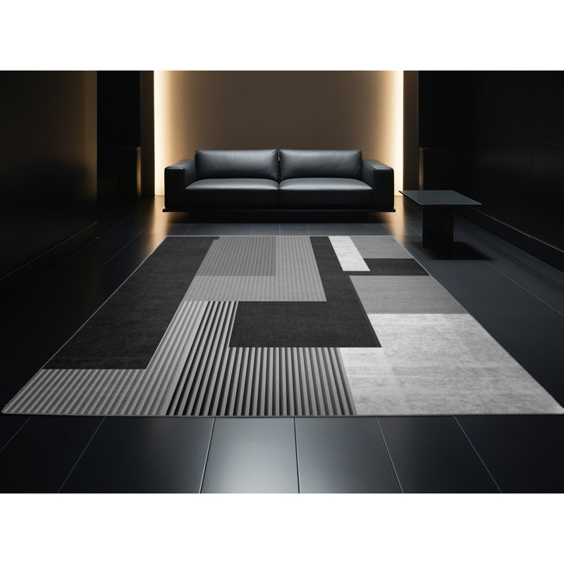 Tapis gris moelleux et doux à rayures contemporaines Ealey, 7x10