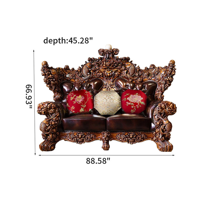 American Solid Wood Carving Retro Sofa Upholstered 88.58'' Loveseat