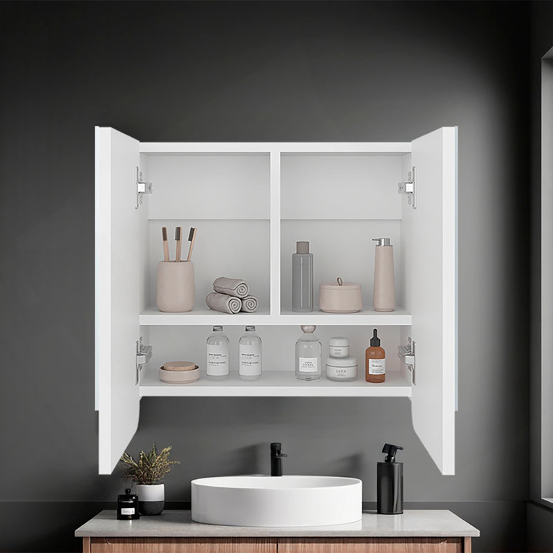 Pharmacie, deux portes battantes, trois tablettes spacieuses, design moderne et minimaliste, blanc
