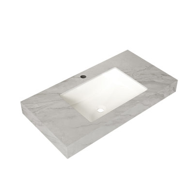 36" Carrara Grey Vein Sintered Stone Top&Undermount Ceramic Basin with 1 Standard Pre-drilled Faucet Hole, NO Cabinet, NO Faucet and Sink Cover, Suitable for LULA, EIDEN, FINO, MURI etc. 
