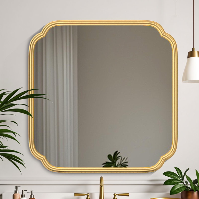 Miroir de salle de bain mural en verre trempé à haute résistance Marleth, Or, 36 po x 36 po