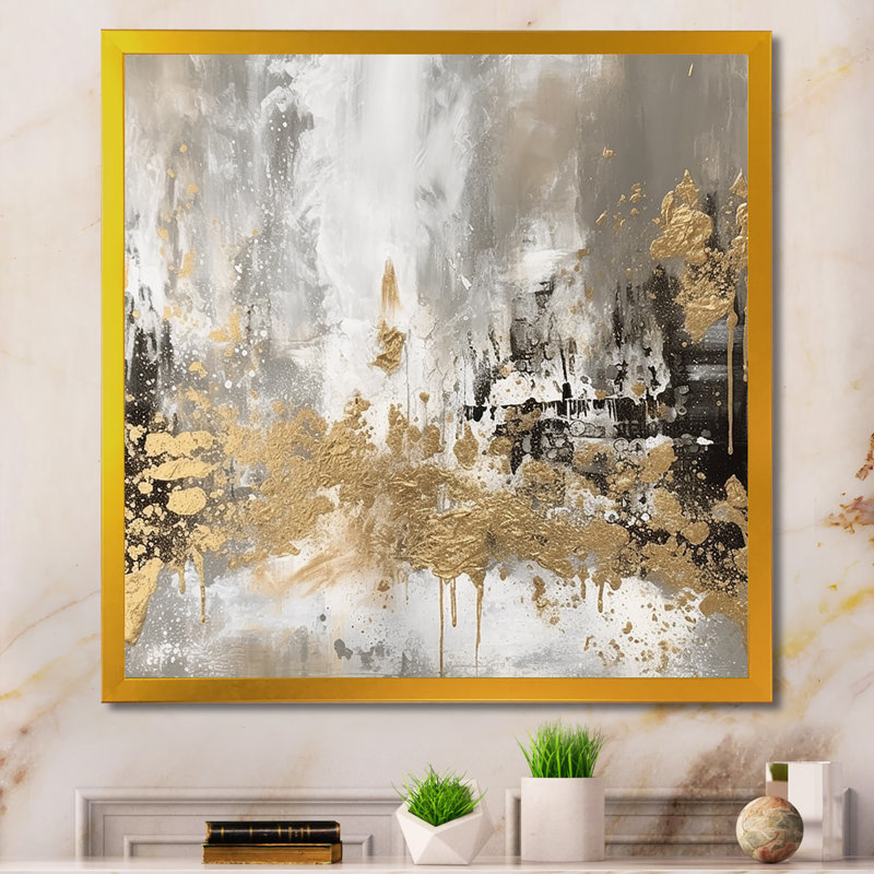 Demetry Modern Golden Abstract - Art mural abstrait, H 24 po x l 24 po, Impression encadrée, Doré