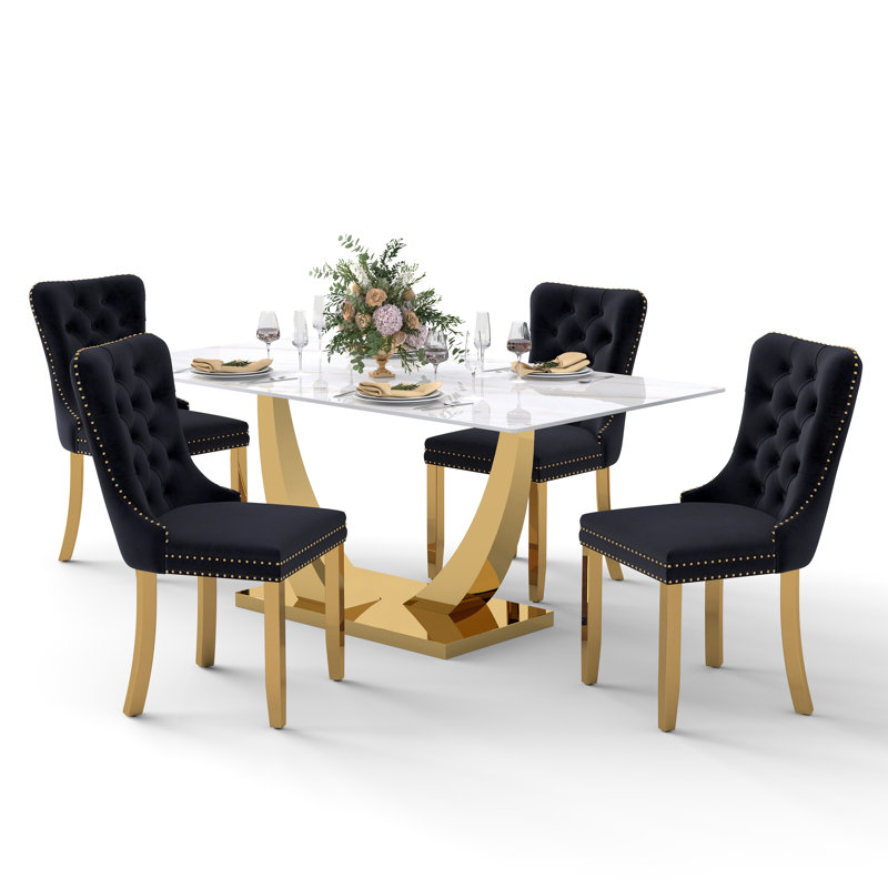 Kekeli 6 - Person Pedestal Dining Set, 30"H x 71"L x 35.4"W, Black